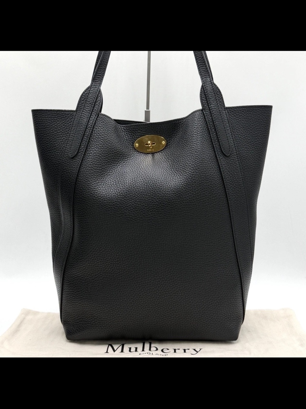 Mulberry Black Pebbled Leather Tote with Gold Plaque